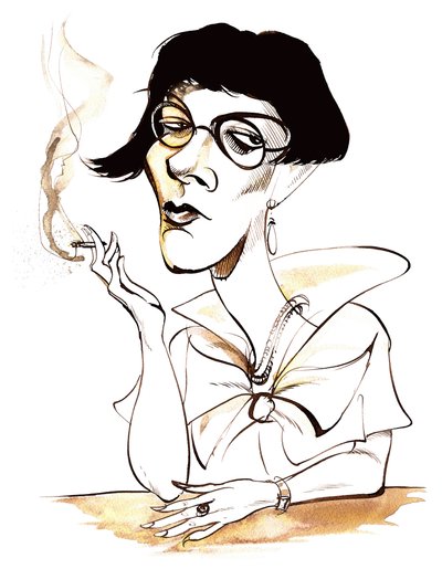Sylvia Townsend Warner - karikatuur met sigaret door Neale Osborne